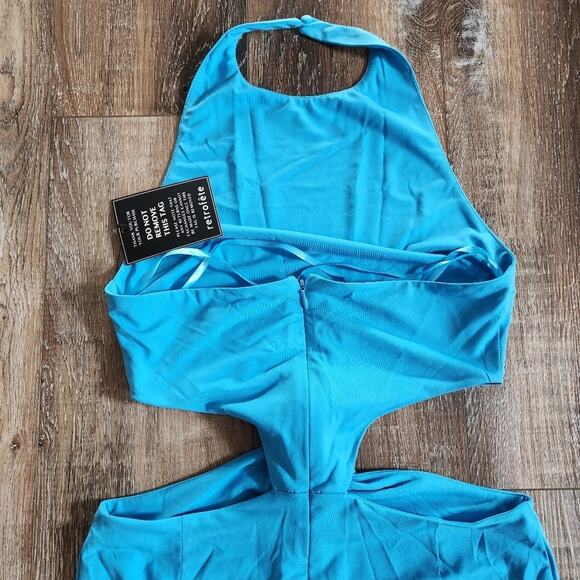 Retrofete Raven Dress in Peacock Blue Size Large Halter Open Back NWT - Picture 8 of 14